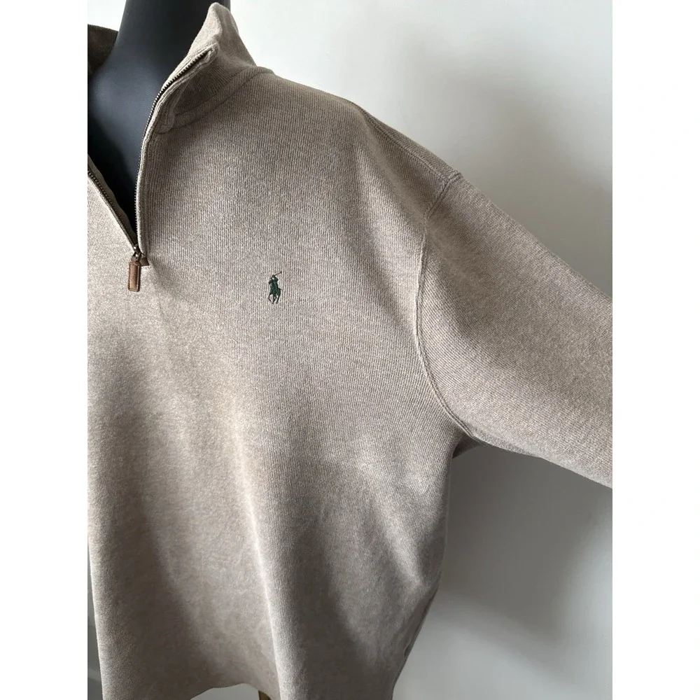 Polo by Ralph Lauren Mens XXL Tan Estate Rib 1/4 Zip Pullover Sweater 2XL